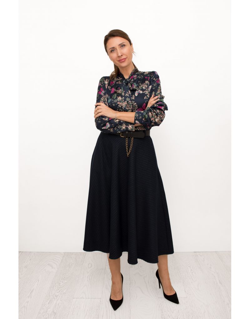 Midi Nadelstreifenrock in Navy Blau 